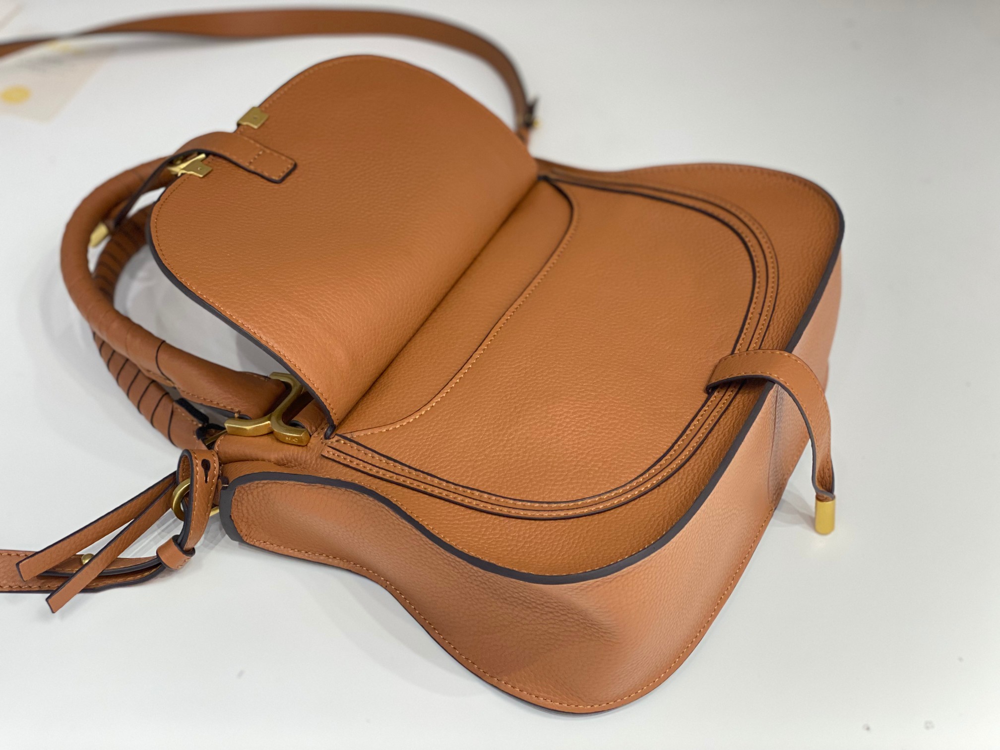 Chloe Small Marcie Bag In Brown Grained Leather